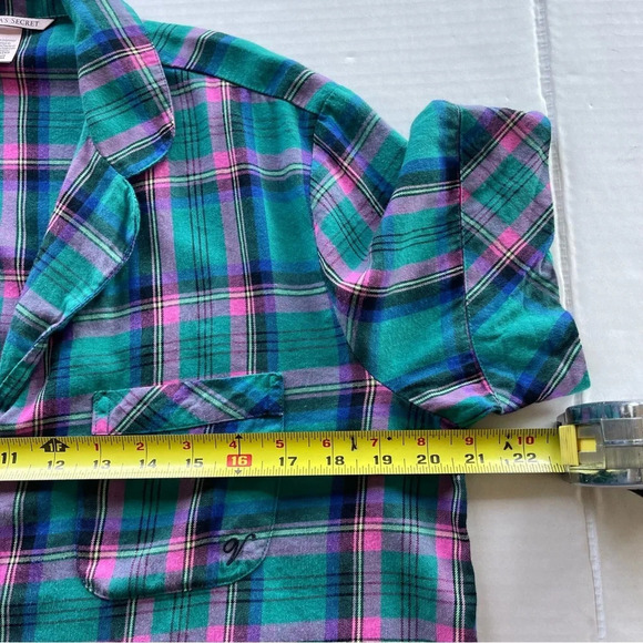 Victoria's Secret Flannel Shirt Womens S Small Plaid Button Front Short Sleeve - Picture 9 of 10